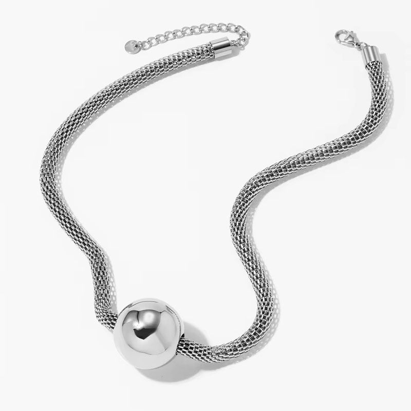 Retro Fashion Heart Metal Charm Chunky Stainless Steel Necklace Statement Chain Big Ball Pendant Gold Plated J