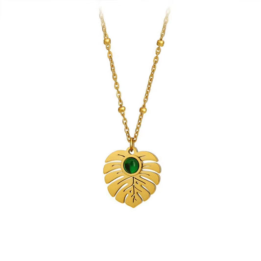 Big Popularity Fade Resistant Leaf Fine Jewelry Necklaces Stainless Steel Zircon Minimalist Fashion Pendant Necklaces for Women