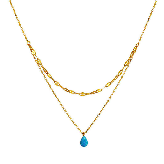 Factory New Design Wholesale Matte PVD 18K Gold Plated Stainless Steel Opal Water Drop Pendant Necklace Versatile for Women