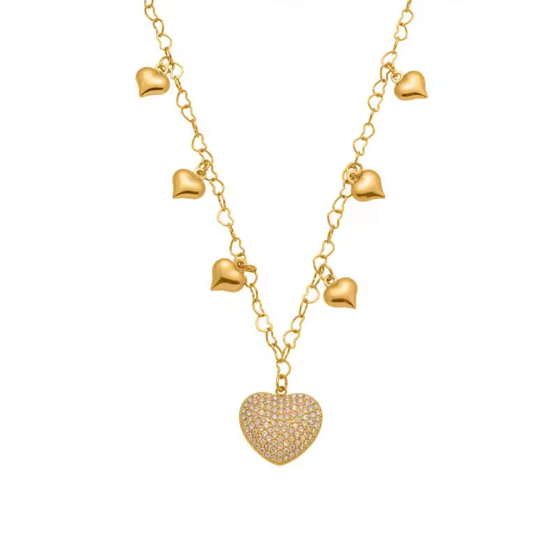 Romantic Anti Tarnish Dubai Stainless Steel 14k 18k Gold Plated Bridal Fine Heart Zircon Pendant Necklace for Women
