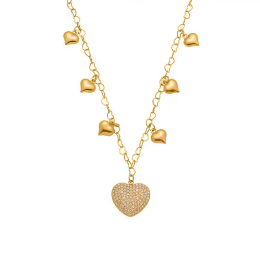 Romantic Anti Tarnish Dubai Stainless Steel 14k 18k Gold Plated Bridal Fine Heart Zircon Pendant Necklace for Women