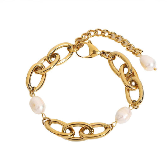 European and American Baroque Freshwater Pearl Bracelet Simple 18K Gold-Plated Stainless Steel Bracelet
