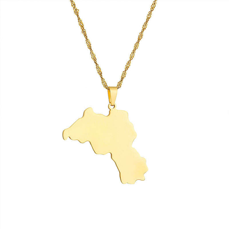 Trendy Anti Tarnish Gold Necklace 18K Real Stainless Steel Map Pendant Kurdistan Necklace for Women Men Girls