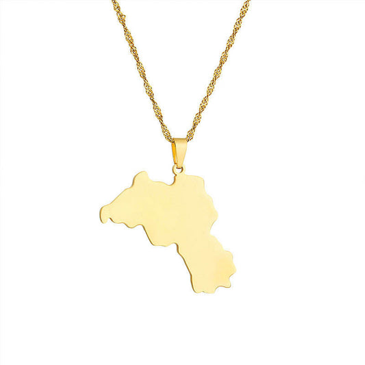 Trendy Anti Tarnish Gold Necklace 18K Real Stainless Steel Map Pendant Kurdistan Necklace for Women Men Girls