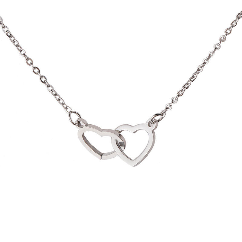 2024 New Custom Non Tarnish Stainless Steel Waterproof Trendy Charm Double Heart Design Necklace