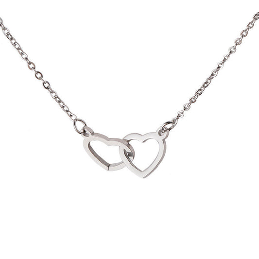 2024 New Custom Non Tarnish Stainless Steel Waterproof Trendy Charm Double Heart Design Necklace
