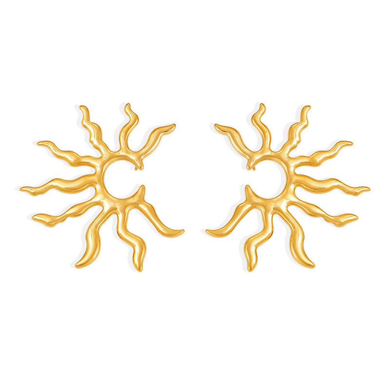 Customize Fashion Jewelry Large Sunflower Exaggerated Earrings Stainless Steel PVP Color Preserving Earrings Wholesale for Women