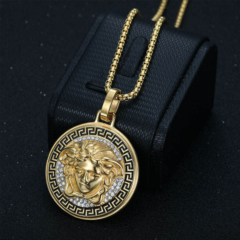 Hiphop Bulk 14k 18k Gold Plated Designer 316l Stainless Steel Greek Mythology Diamond Necklace Charms for Jewelry Making