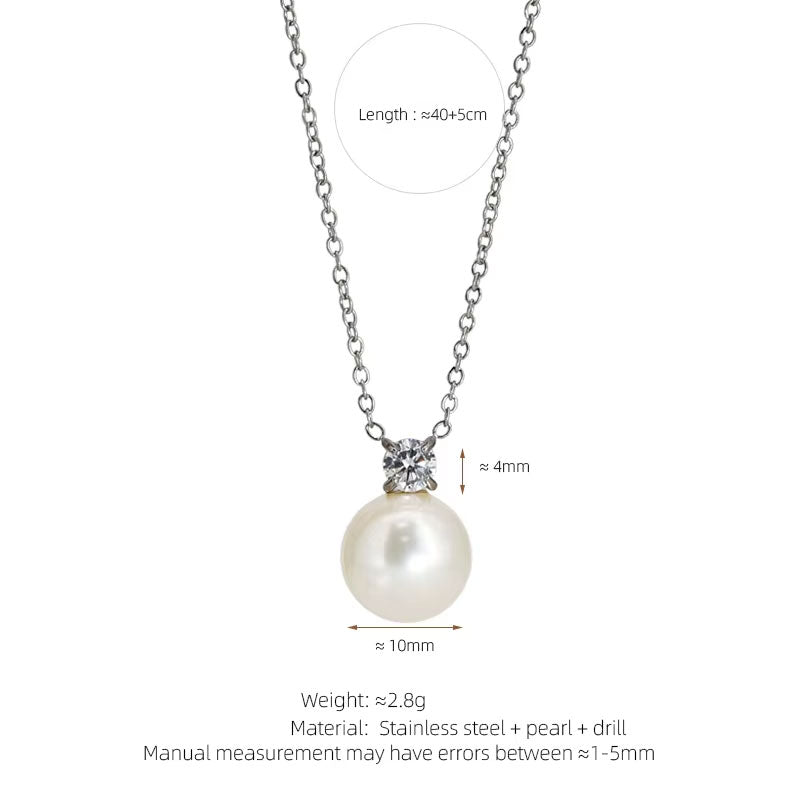 Korean Elegant Stainless Steel Necklace with Pendant Fashion Natural Fresh Water Pearl Necklace for Women Girls