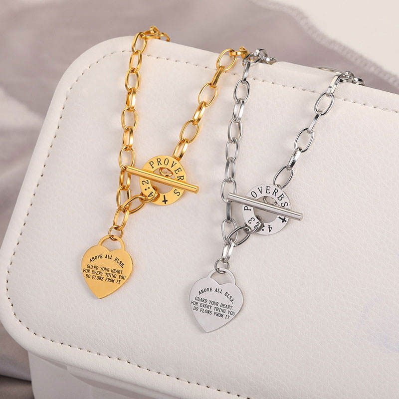Wholesale Custom Minimalist Geometric Metal Heart Pendant Necklace for Women Dual-Piece Unique Luxury Stainless Steel Trendy