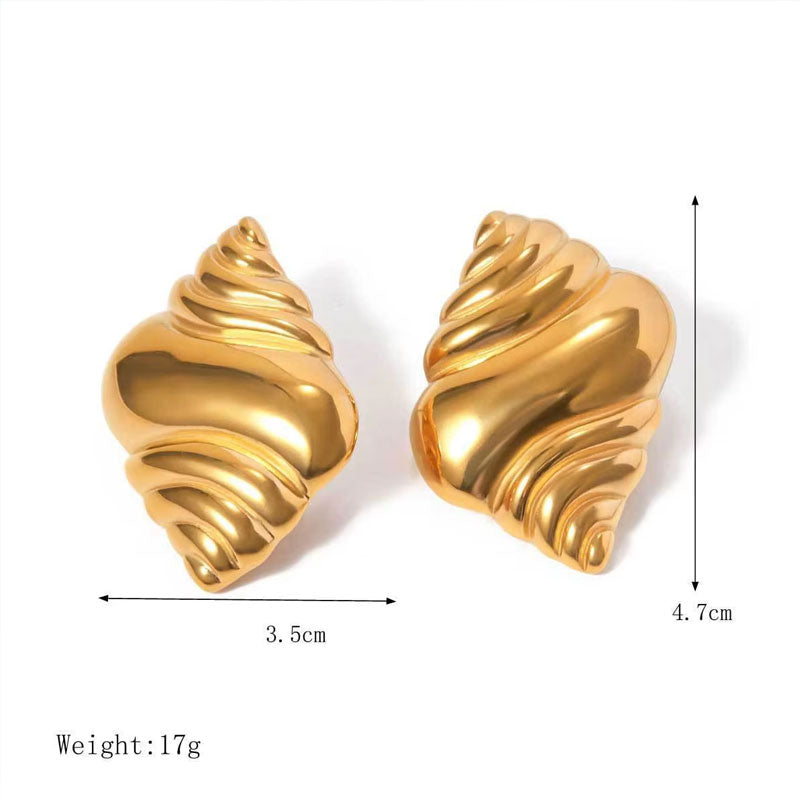 Customizable Stainless Steel Conch Earrings, Fashionable 18K Gold-plated Holiday Style Beach Style Earrings for Women
