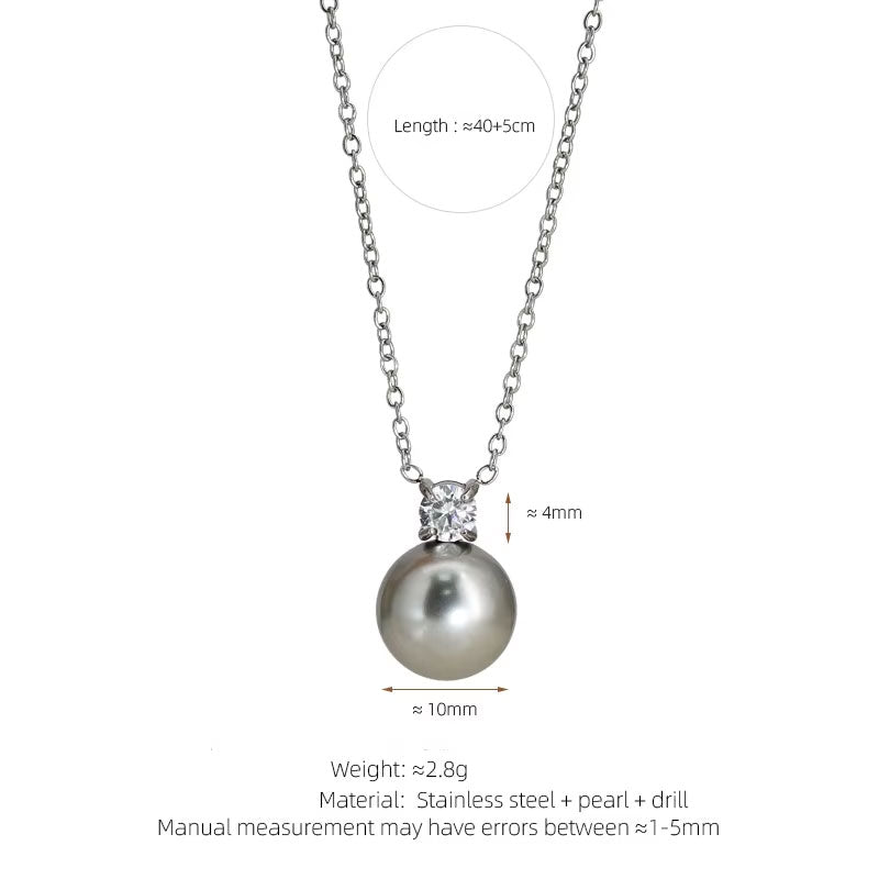 Korean Elegant Stainless Steel Necklace with Pendant Fashion Natural Fresh Water Pearl Necklace for Women Girls