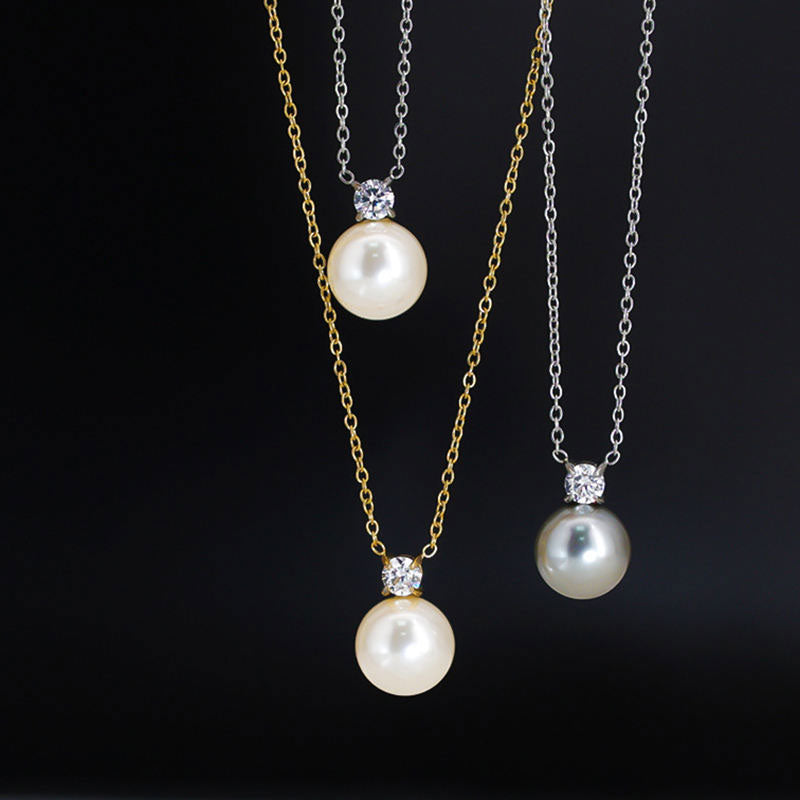 Korean Elegant Stainless Steel Necklace with Pendant Fashion Natural Fresh Water Pearl Necklace for Women Girls