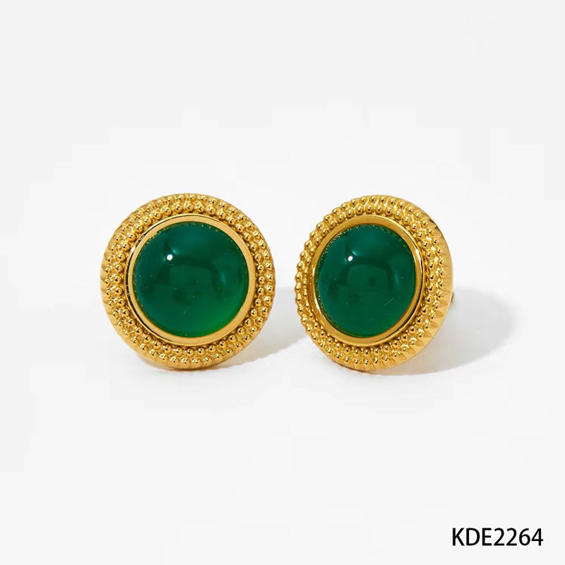 Exquisite Natural Stone Stainless Steel Round Small Stud Earrings Waterproof Trendy High Quality Daily Jewelry Bijou