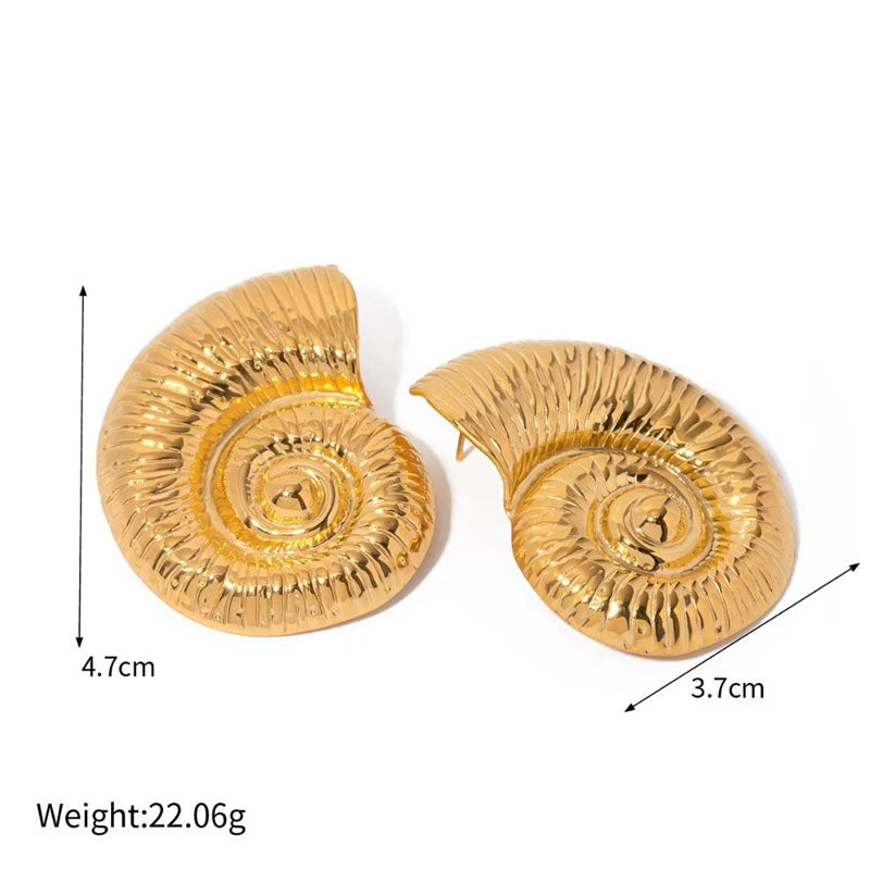 Customizable Stainless Steel Conch Earrings, Fashionable 18K Gold-plated Holiday Style Beach Style Earrings for Women