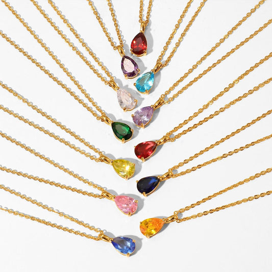 2025 New Design Wholesale Non Tarnish Stainless Steel PVD 18K Gold Plated Pendant Birthstone Charms with Zircon Stone
