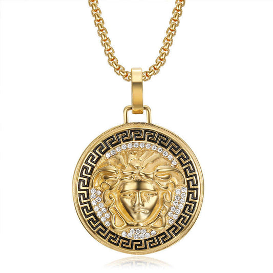Hiphop Bulk 14k 18k Gold Plated Designer 316l Stainless Steel Greek Mythology Diamond Necklace Charms for Jewelry Making