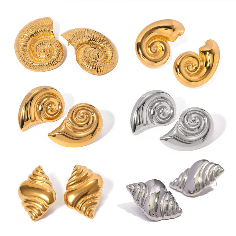 Customizable Stainless Steel Conch Earrings, Fashionable 18K Gold-plated Holiday Style Beach Style Earrings for Women
