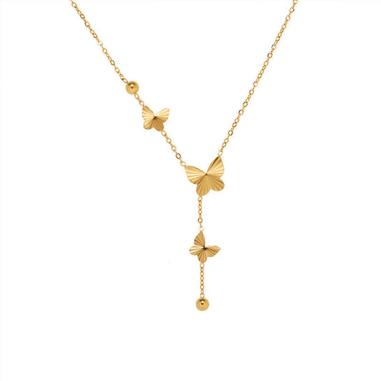 Trendy Fashion Stainless Steel Butterfly Long Pendant Necklace Butterfly Low MOQ Zircon Necklace for Women Girls Jewelry