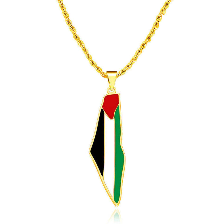 Trendy Anti Tarnish Gold Necklace 18K Real Stainless Steel Map Necklace Palestine Necklace for Women Men Girls