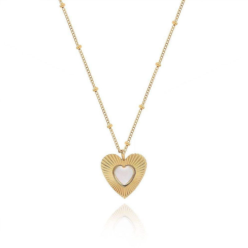 Stainless Steel Shell Heart Necklace Gold Plated Beads Love Heart Pendant Necklace One Sided Love Lock Chain