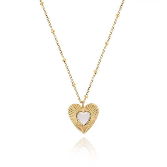 Stainless Steel Shell Heart Necklace Gold Plated Beads Love Heart Pendant Necklace One Sided Love Lock Chain