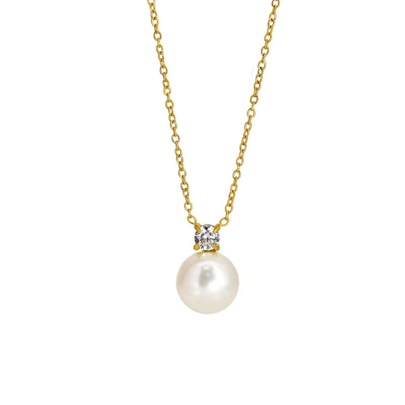 Korean Elegant Stainless Steel Necklace with Pendant Fashion Natural Fresh Water Pearl Necklace for Women Girls