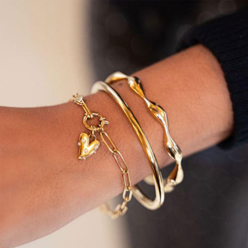 European and American Fashion 18k Gold-plated Stainless Steel Heart-shaped Pearl Bracelet Non Fading Women's Jewelry