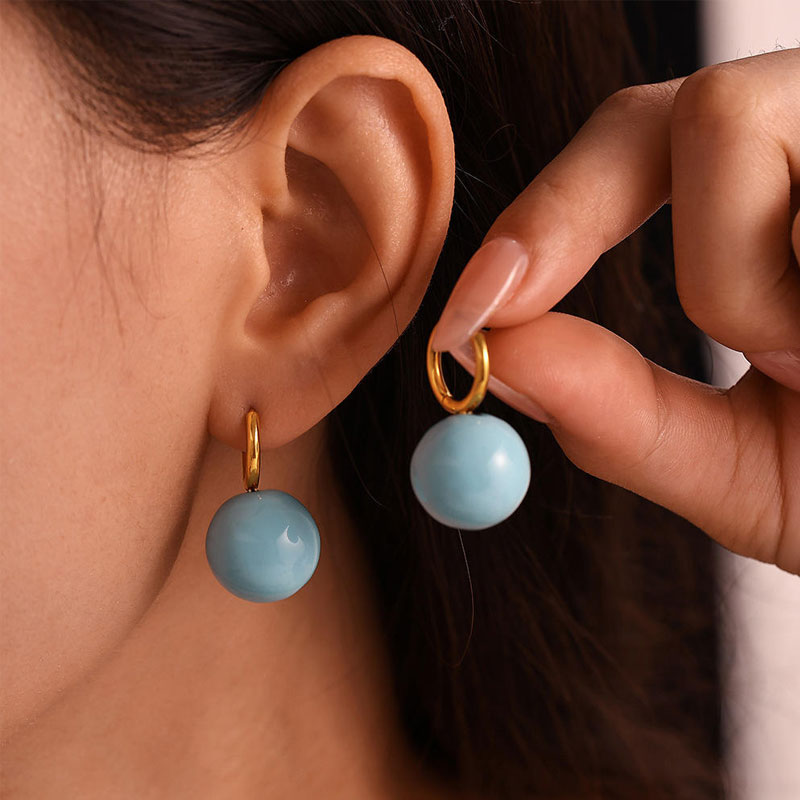 Women's Luxury 18K Gold Jewelry Earrings New Classic Stainless Steel Oil Painting Candy-Colored Hollow Balls New Stainless Steel
