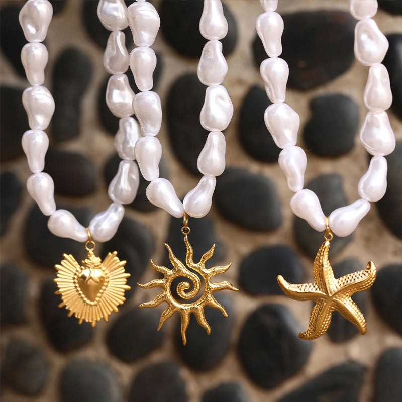 Ocean Jewelry Starfish Necklaces Conch Charms for Jewelry Making Freshwater Peal Stainless Steel Pendant Necklace for Women