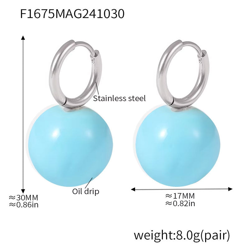 Women's Luxury 18K Gold Jewelry Earrings New Classic Stainless Steel Oil Painting Candy-Colored Hollow Balls New Stainless Steel