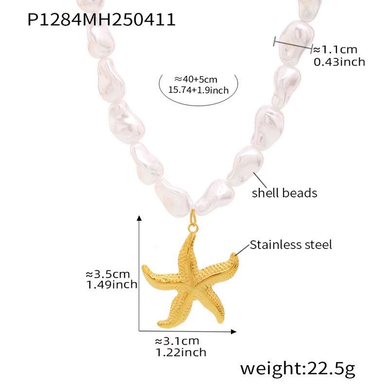 Ocean Jewelry Starfish Necklaces Conch Charms for Jewelry Making Freshwater Peal Stainless Steel Pendant Necklace for Women