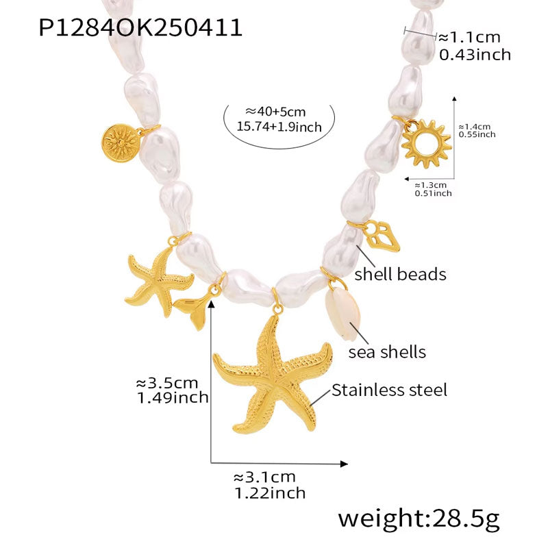 Ocean Jewelry Starfish Necklaces Conch Charms for Jewelry Making Freshwater Peal Stainless Steel Pendant Necklace for Women