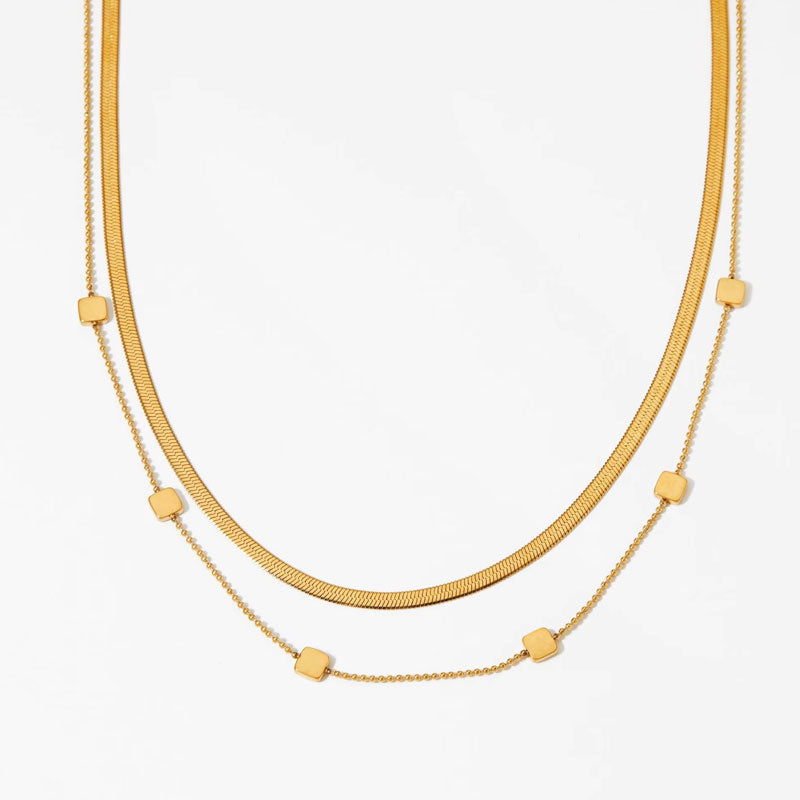 Simple Double Layer Women's INS Jewelry Choker Necklace Waterproof Stainless Steel with Gold Plating Hot Sale Anniversary Gift