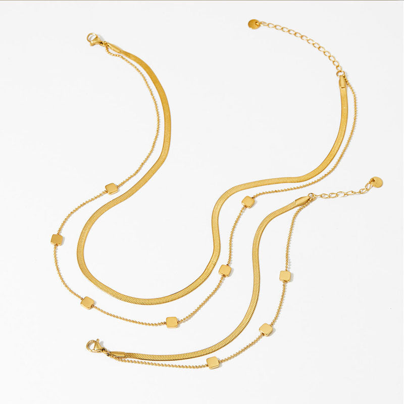 Simple Double Layer Women's INS Jewelry Choker Necklace Waterproof Stainless Steel with Gold Plating Hot Sale Anniversary Gift