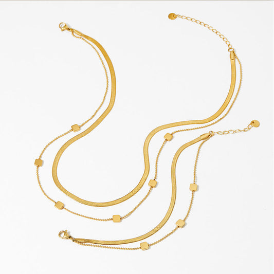 Simple Double Layer Women's INS Jewelry Choker Necklace Waterproof Stainless Steel with Gold Plating Hot Sale Anniversary Gift