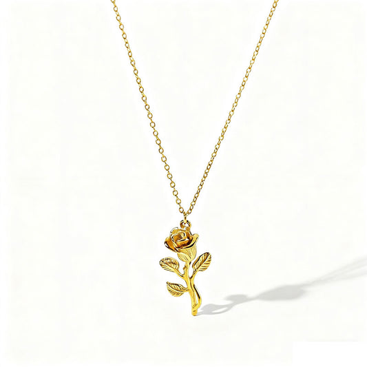 French Elegant Three-dimensional Rose Necklace Stainless Steel 18K Gold-plated Fashionable Pendant for Women's Jewelry
