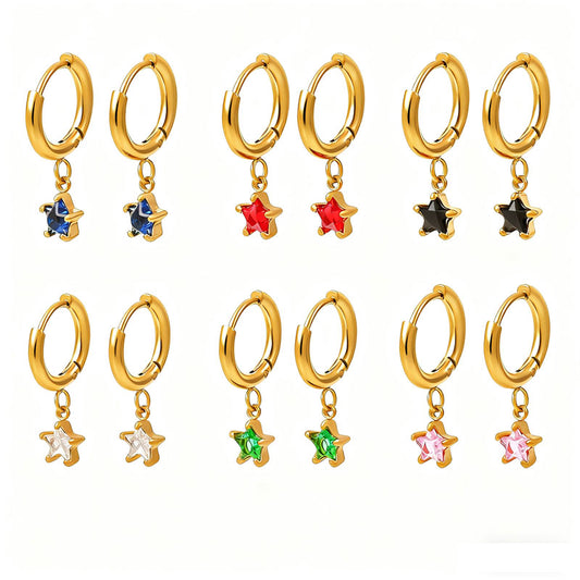 18K Gold Plated Classic Five-Pointed Star Earrings Fashion Jewelry Colorful Glass Diamond Stainless Steel Piercing Earrings