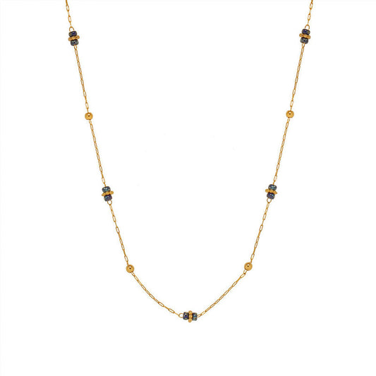 Fashion Classic Necklace 18K Gold Plated Small Round Chain Gemstone Glass Bead Necklace Women's Bracelet Fashion Set