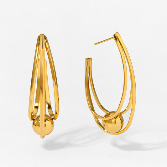 Sming Glamorous Spherical U Shaped Earrings With 18K Gold - Plated Stainless Steel Multi Layer Design As Unique Ladies' Jewelry