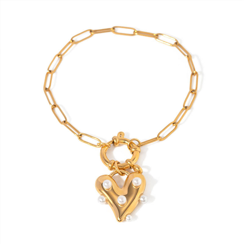 European and American Fashion 18k Gold-plated Stainless Steel Heart-shaped Pearl Bracelet Non Fading Women's Jewelry