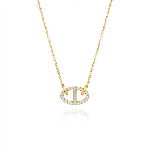Square Pig Nose Buckle Necklace Non Fading Jewelry Necklace Titanium Steel Gold Dan Shaped Micro Inlaid Collarbone Chain