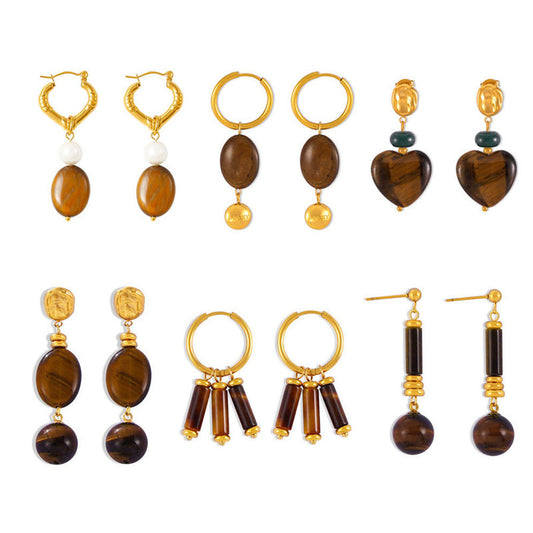 Vintage Fashion Women Jewelry 18K Gold Plated Hypoallergenic Stainless Steel Stud Earrings for Gift