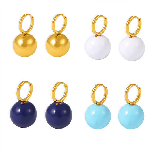 Women's Luxury 18K Gold Jewelry Earrings New Classic Stainless Steel Oil Painting Candy-Colored Hollow Balls New Stainless Steel