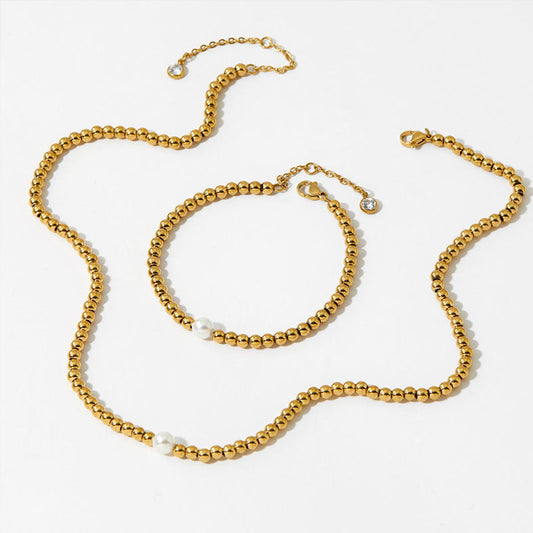 18K Gold Stainless Steel Beads Bracelet Fashion Necklace Freshwater Natural Pearl Necklace Factory Fashion Jewelry