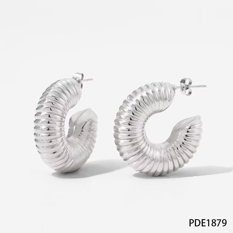 Trendy 18K Gold Plated Waterproof Stainless Steel Large Screw Twisted Hoop Earrings Classic Chunky Hollow Stud Earrings for Women