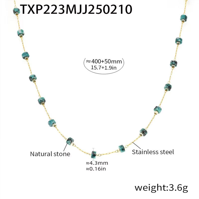 Trendy Anti Tarnish Gold Necklace 18K Real Stainless Steel Natural Stone Necklace Set for Women Girls