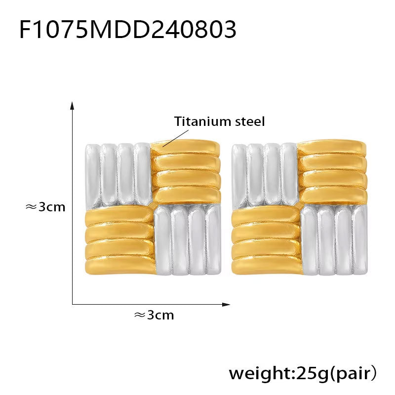 18K Gold Plated Stainless Steel Hammered Geometric Earrings Set Mixed Color Fashion Jewelry