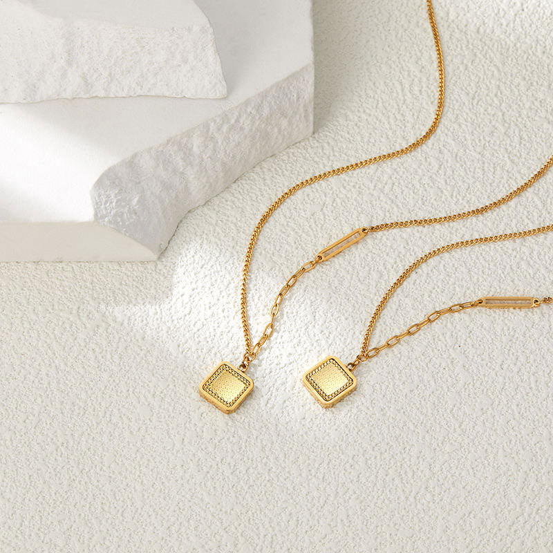 Trendy Style Korean 18k Gold Plated Square Fine Jewelry Necklaces Stainless Steel Fashion Pendant Necklaces for Women/Men