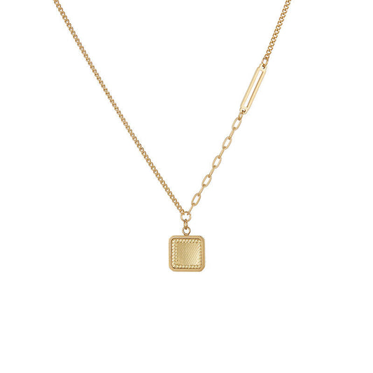 Trendy Style Korean 18k Gold Plated Square Fine Jewelry Necklaces Stainless Steel Fashion Pendant Necklaces for Women/Men